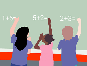 Illustration of kids at chalkboard